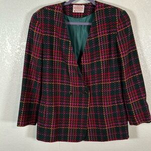 Pendleton Multi Color Herringbone & Plaid Colarless Blazer Petite 8-10